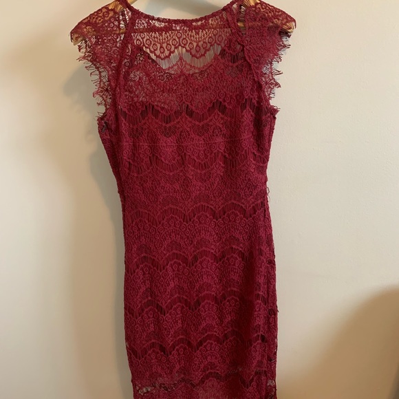 Deep Red Eyelash Lace Free People Dress - Picture 2 of 7